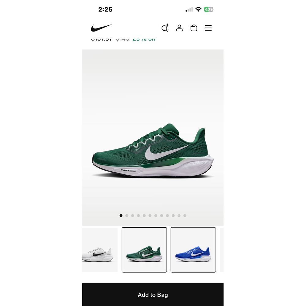 Nike Air Zoom‎ Pegasus Green White Women Running Shoes size 9